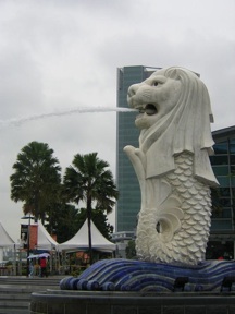Merlion: lion, mermaid, spits water and fire.  